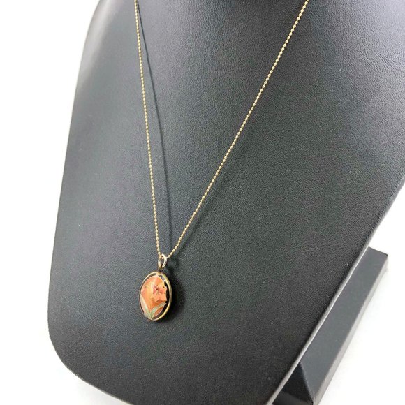 Tiny Cloisonne Pendant Necklace with Tulip - Picture 7 of 9